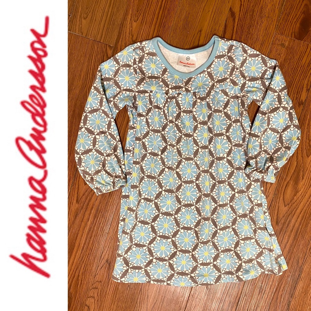 HANNA ANDERSSON blue & taupe floral medallion dress